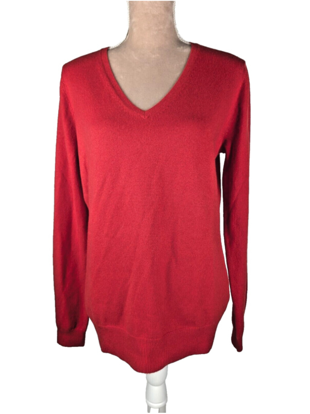 NWT Jennie Liu Cashmere Sweater Sz XL Cherry Red Classic Preppy Quiet Luxury